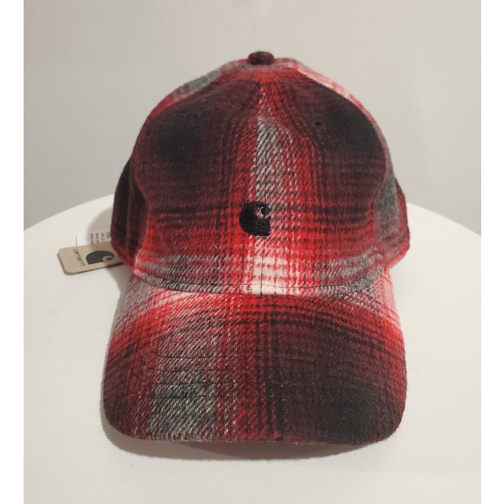Carhartt NWT WIP Moreau Cap One Size Red Black Plaid Wool Blend Baseball Hat